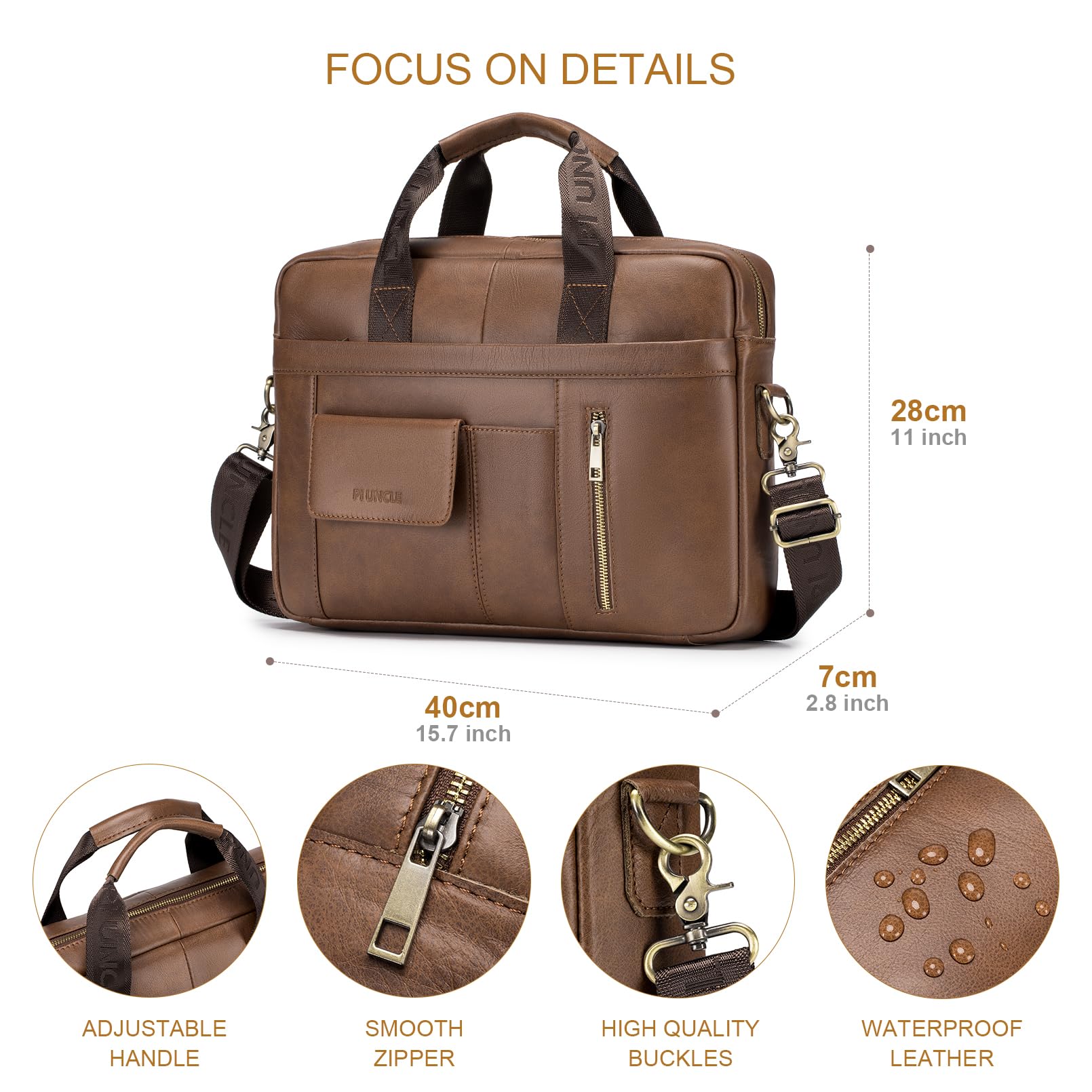 SPAHER Portadocumentos Hombre Cuero Portafolios Hombre Maletin Portatil 15,6 Pulgadas Maletín Ordenador Maletín de Trabajo Cuero Bolso Trabajo Bolso Negocios