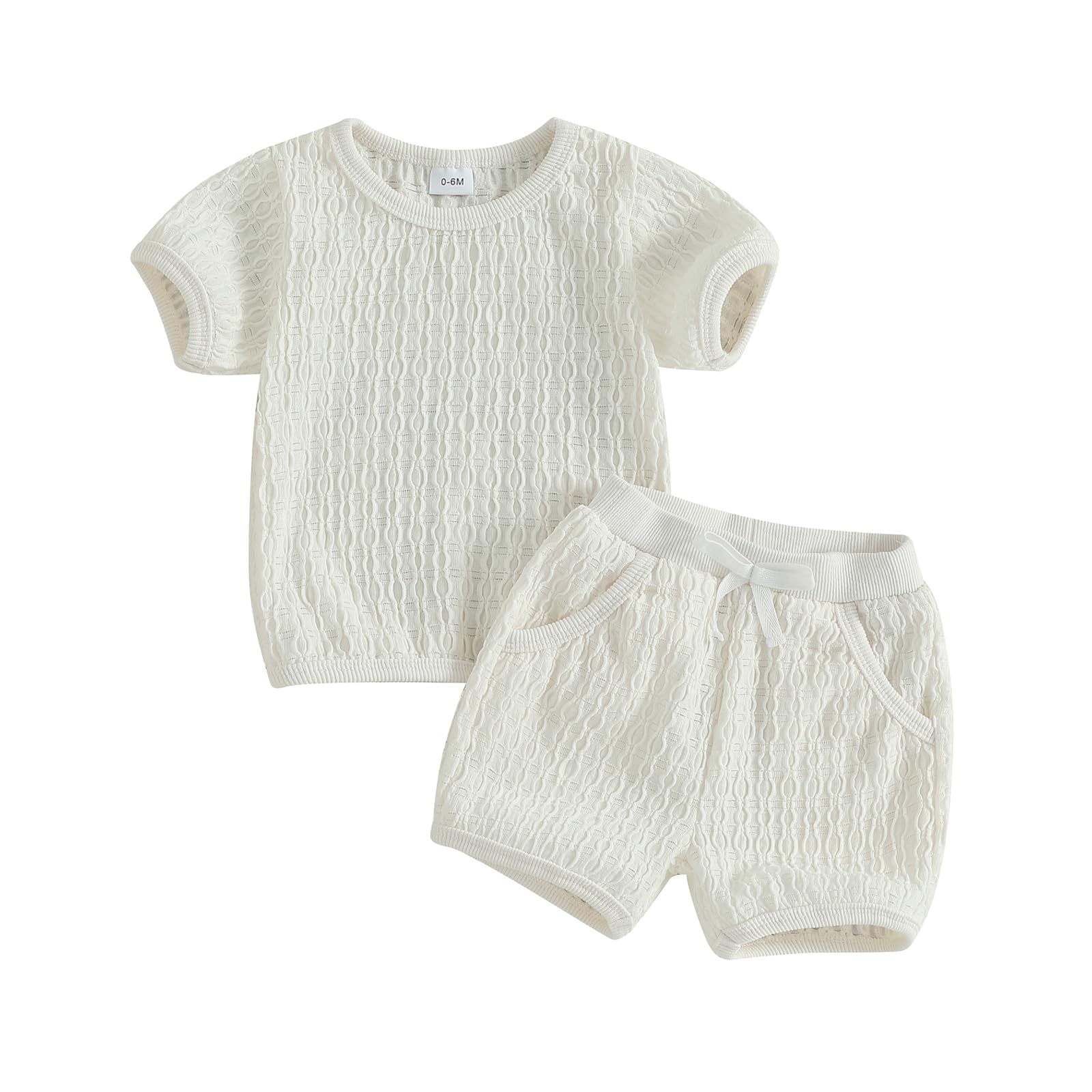 Fernvia Toddler Baby Girl Summer Clothes Solid Jacquard Short Sleeves T-Shirt Tops Shorts 3 6 9 12 18