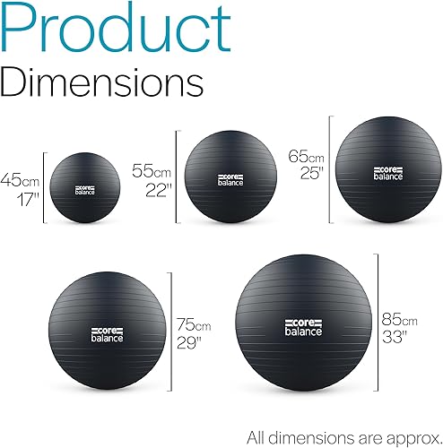 Miniatura 6 de Core Balance Exercise Ball, Stability Ball for Yoga, Pilates and Fitness, Gym Ball for Home Gym and Office Chair, Training, Physical Therapy, Anti
