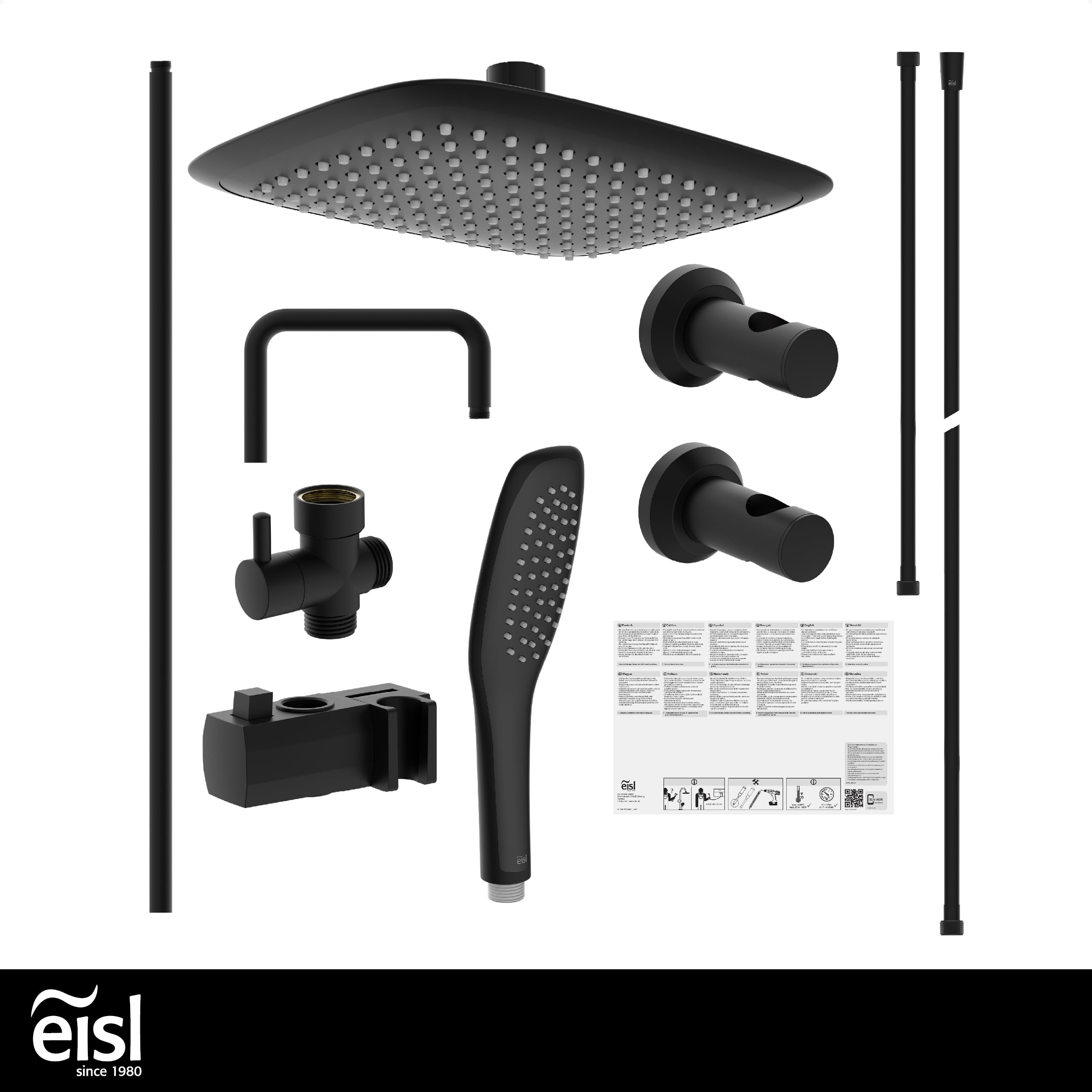 EISL Easy Fresh DX12006BL-A - Juego de ducha sin grifo (250 x 250 mm, sistema de ducha sin grifería 2 en 1, con ducha de lluvia grande (250 x 250 mm) y ducha de mano sin grifo para reequipar