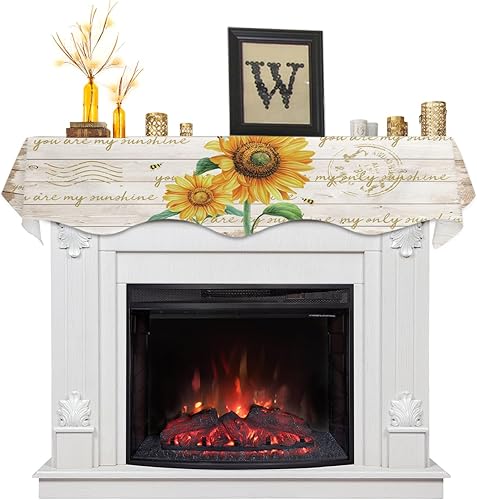 Bufanda de manto de 60 x 17 pulgadas, diseño rústico de girasol, abeja, madera, chimenea, mantel, cubierta de mantel para el hogar, sala de estar,