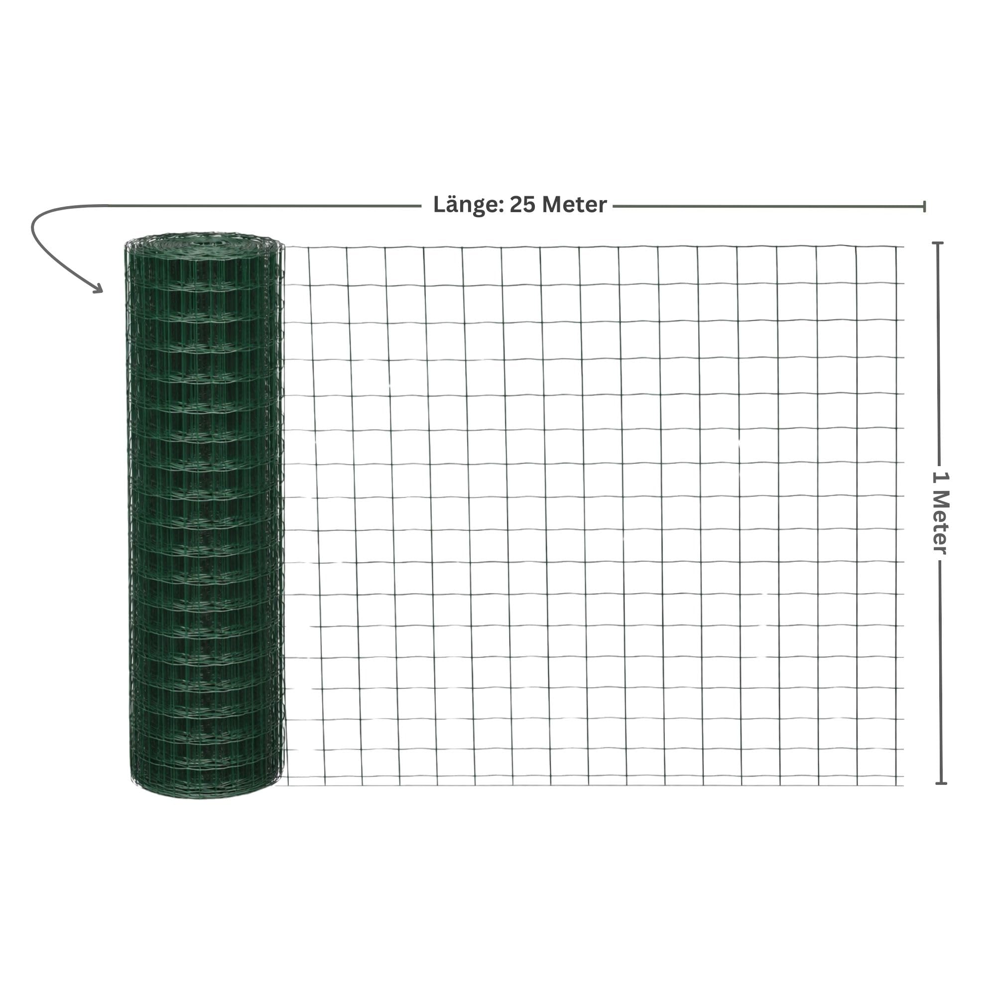 PROREGAL Maschendrahtzaun Vierkantgeflecht FENCY, Höhe 1,0 Meter, Länge 25 Meter, Maschenweite 50x50mm, Drahtstärke 2.20mm, PVC-Beschichtet Grün, Drahtzaun Garten Pflanzenschutz Drahtzaun Drahtnetz