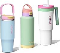 CAROTE 3-Pack Leakproof Insulated Stainless Steel Tumblers 32/32/40oz - Straw, Handle Mug & Jug with Car Holder Fit, Scratch-Resistant (Macaron)
