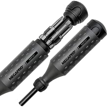 MEGAPRO 8-in-1 Multi-Bit Screwdriver | Kitchen Drawer Tool | Furniture Assembly | Household Repairs | Multi-Bit Screwdriver with 14 Hex Shaft | Phillips, Flat, Square, Torx Charcoal/Black