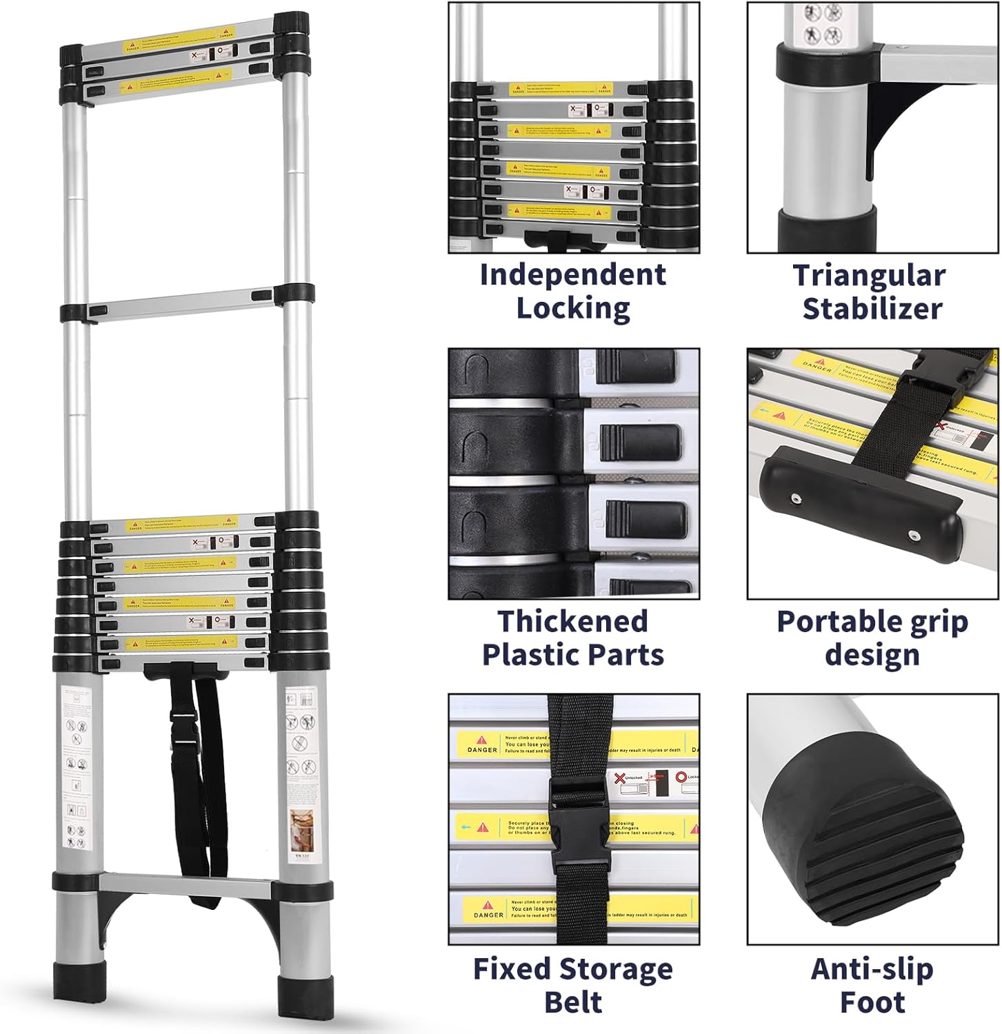 16.5FT Telescoping Ladder with Tool Tray, Extension Aluminum Folding Collapsible Ladder, Telescopic Ladders Foldable Extendable Ladder for Home Homeuse RV Attic Roof