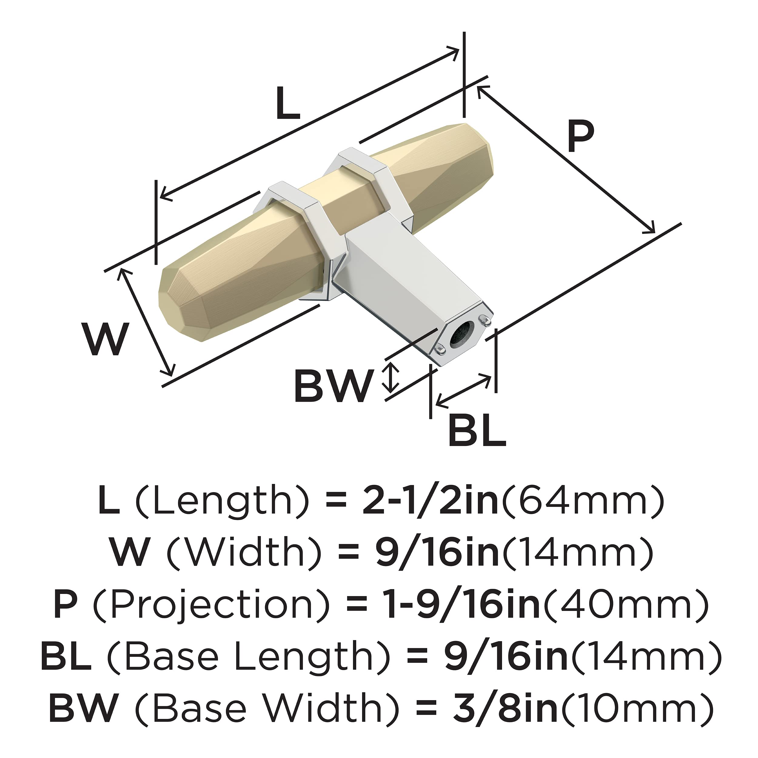 Amerock, Golden Champagne/Polished Chrome, 2-1/2 inch (64mm) Length - Image 4