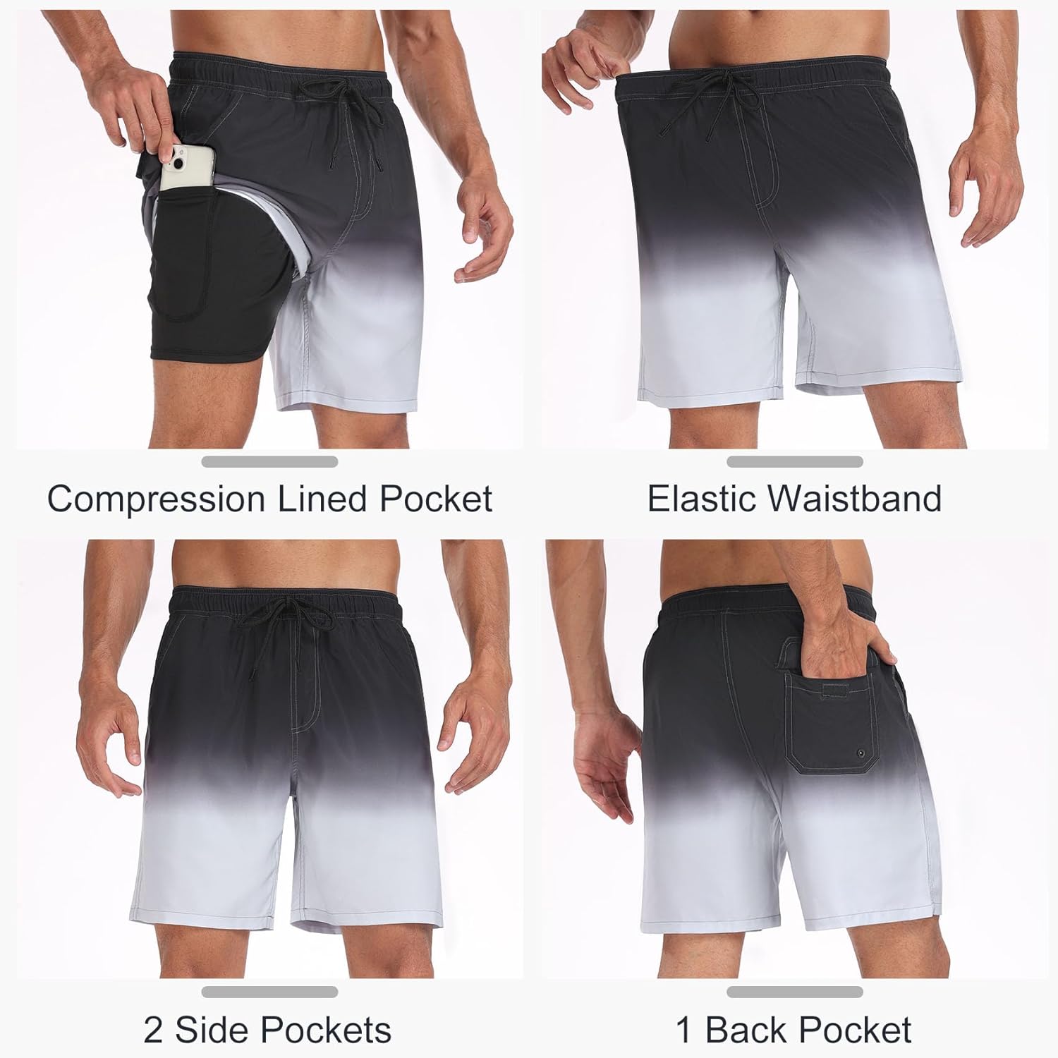 BLATIAL Mens Swim Trunks with Compression Liner 2 in 1 Quick Dry Swimming Shorts Swimwear Bathing Suits with Pockets - Image 3