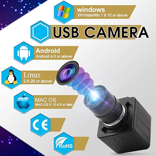 Miniatura 10 de Cámara web 1080P 0.197-1.969 in Lente Varifocal Cámara USB HD 2MP 0.01Lux Iluminación baja IMX322/IMX323 Sensor Industrial Cámara H.264 Cámara web