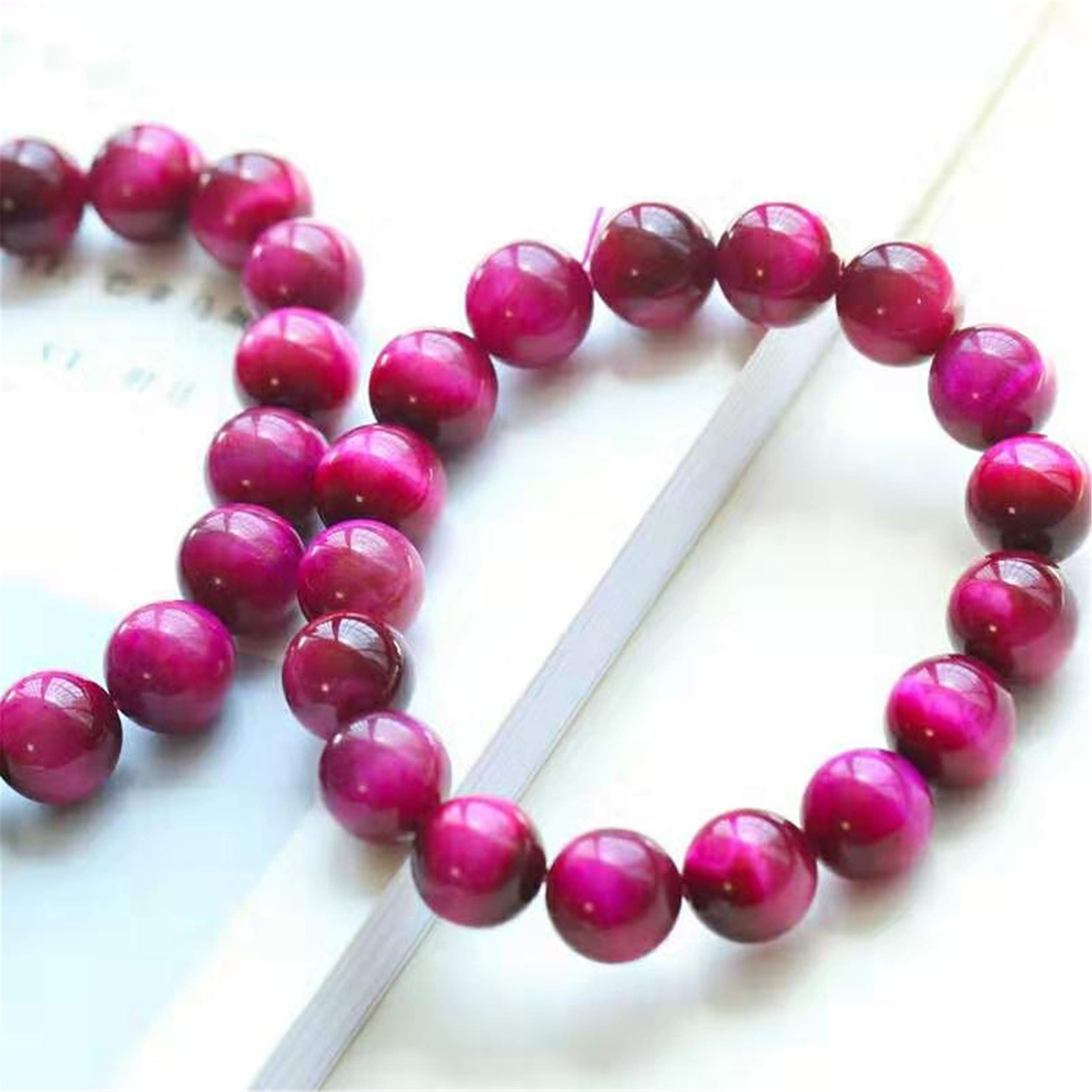 Braccialetti for donne,bracciale con perline,bracciale con occhio di tigre naturale Donna Uomo Bracciale con perline rotonde in cristallo elasticizzato con pietre preziose rosa 8mm 10mm 12mm 14mm