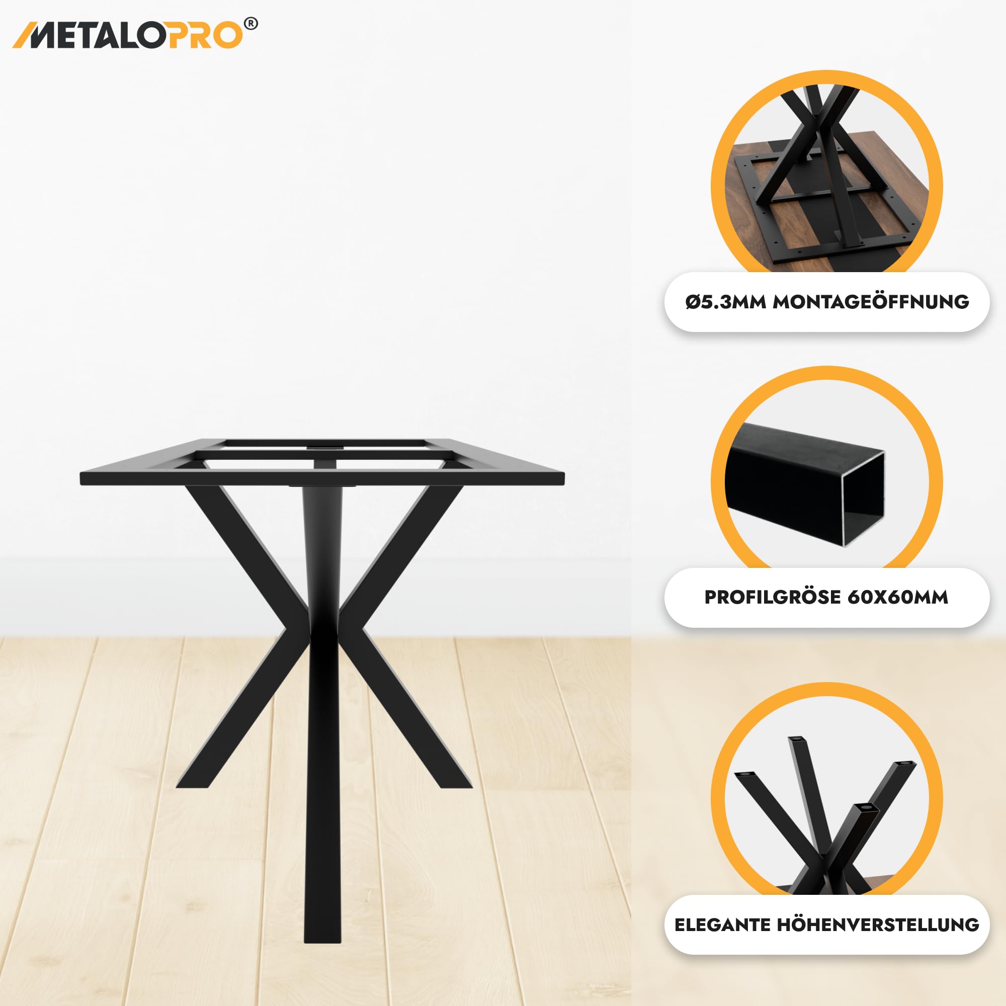 Tischbein – Acamar Frame | Modernes spinnenförmiges Metall-Tischgestell | Schwarzes Stahlgestell im Industrie-Stil für Esszimmer und Büro | 160x70x74 cm