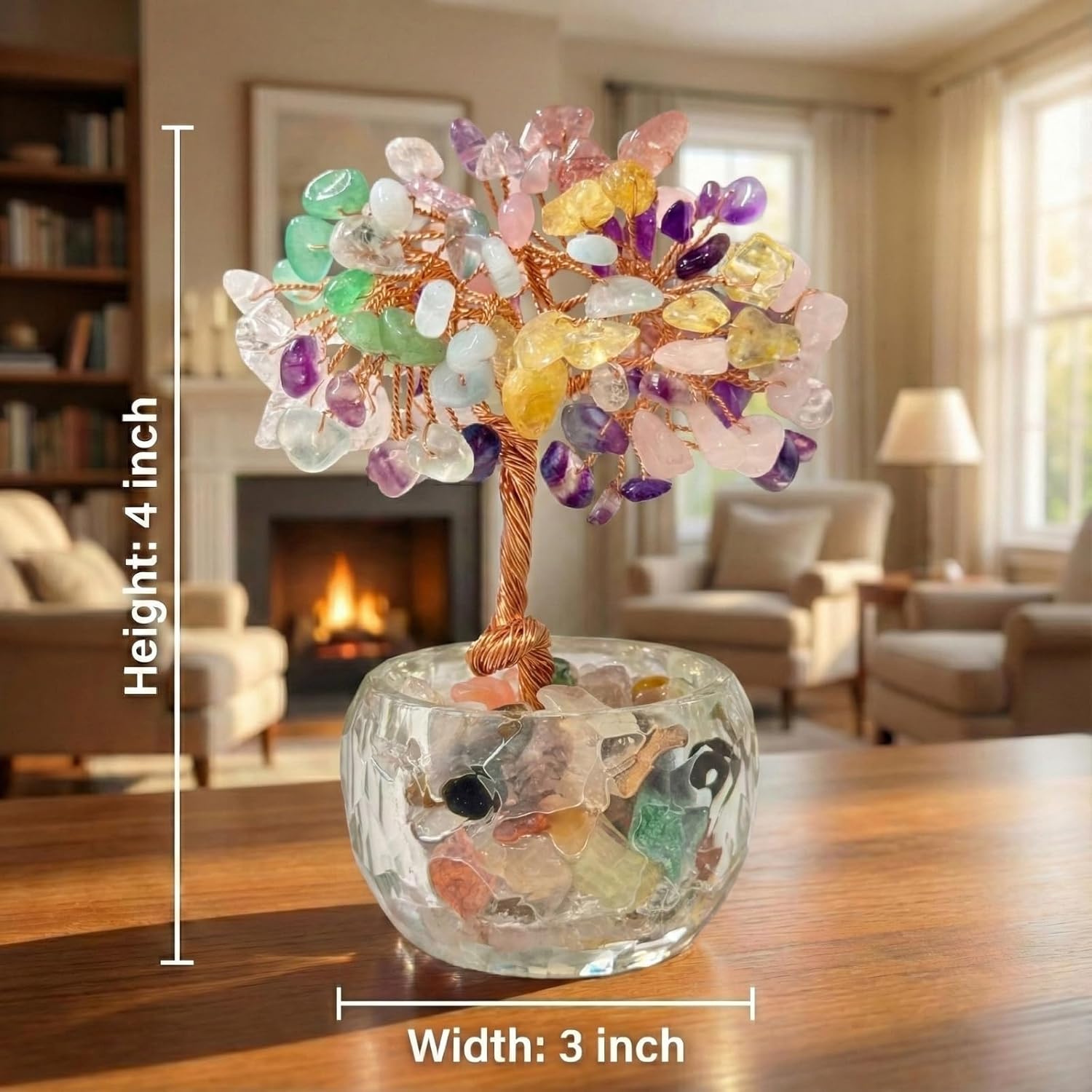 7 Chakra Crystal Tree of Life - Natural Mixed Gemstone Feng Shui Bonsai - Healing Crystals Decor for Home Office, Balance & Positivity - Spiritual Gifts for Women (Multicolor) - Image 2