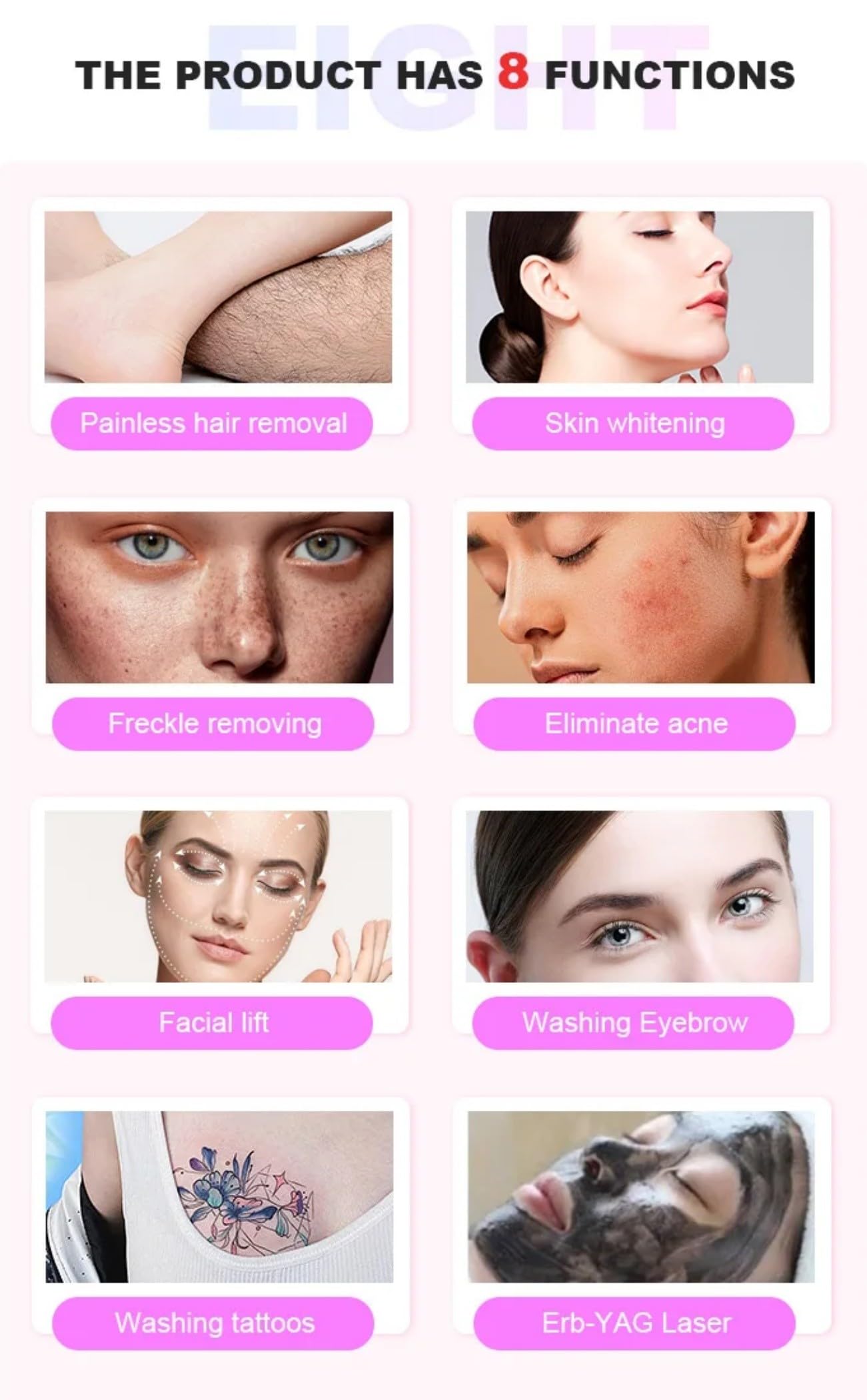 4-in-1 multifunktionales Pikosekundenlaser-Schönheitsgerät, schmerzfreies, dauerhaftes Laser Haarentfernungsgerät, Pikosekundenlaser Gerät zur Entfernung von Sommersprossen und zur Aufhellung