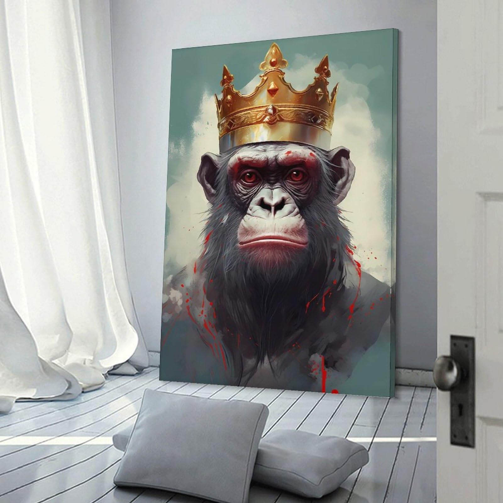 Junmoney Chimpanzee Esteemed Wall Decor Canvas Print, 24x36inch(60x90cm), for Home Lounge, Bedroom Or Reading Nook, Decorative Artwork for Empty Walls