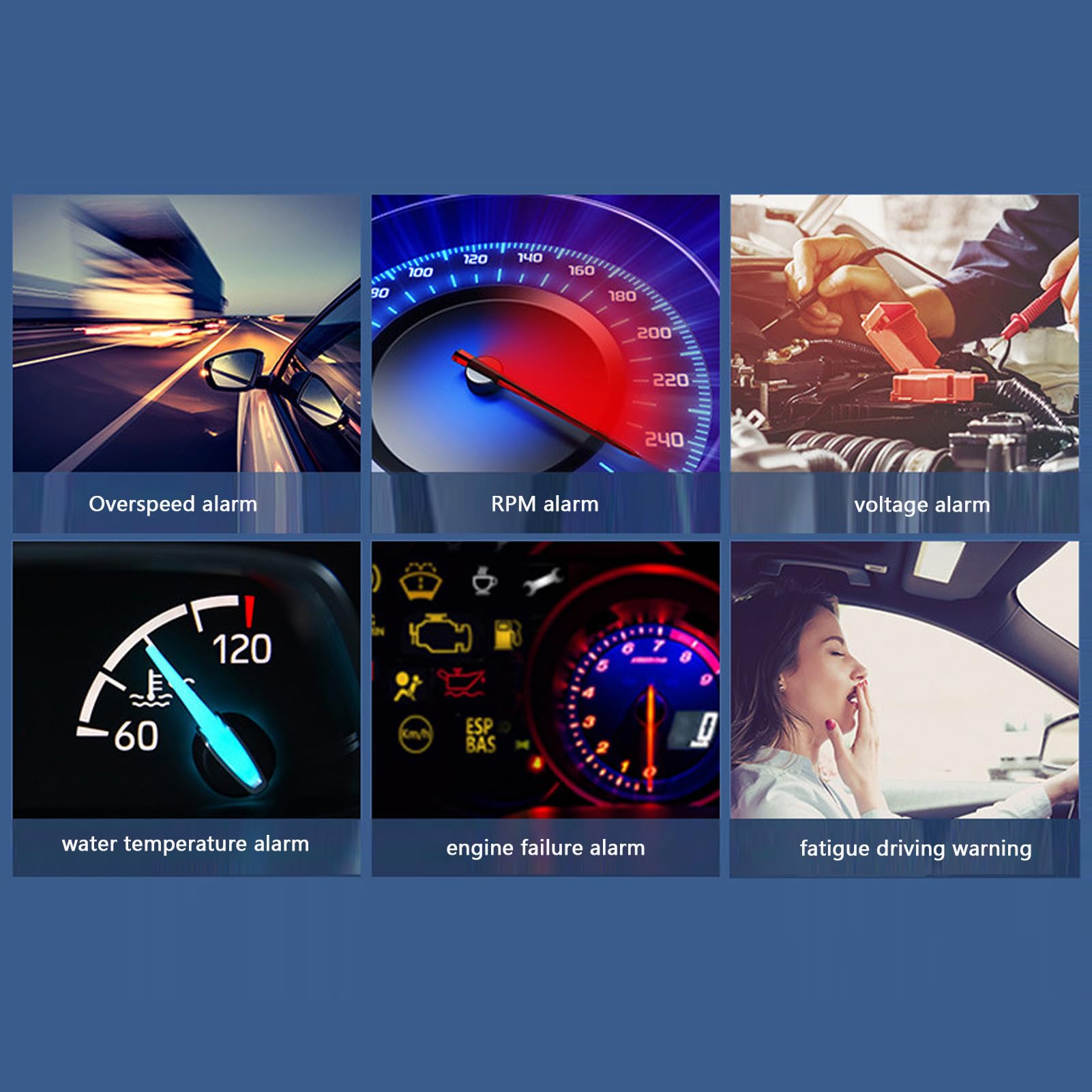 Monitor de proyector HUD con pantalla frontal universal para vehículos estándar OBD II - Instrumento multifunción portátil con velocidad RPM Temperatura del agua Pantalla de