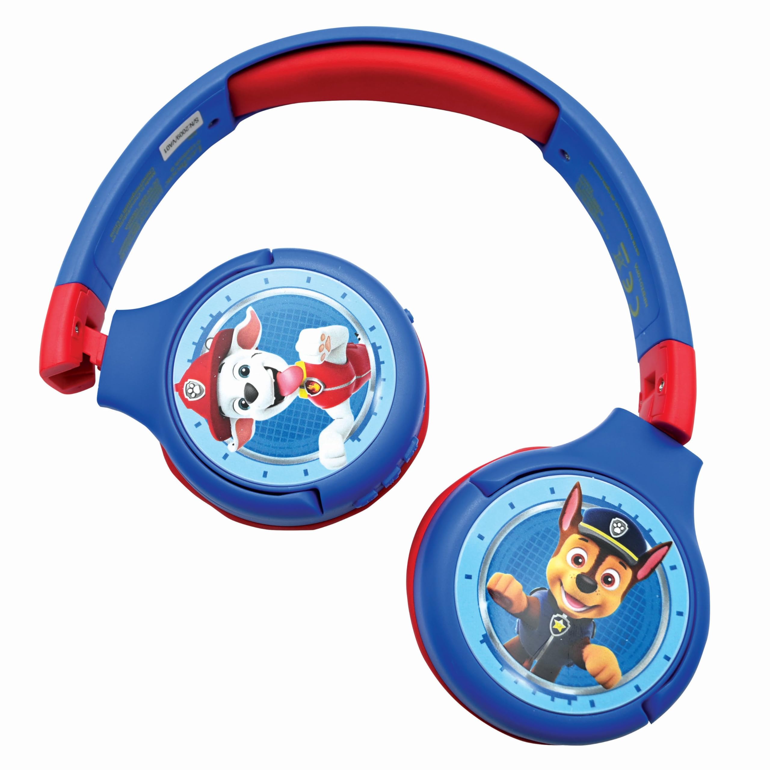 LEXIBOOK - Paw Patrol - 2-in-1 Bluetooth Headphones for Kids, stereo Wireless Wired, Kids safe for Boys Girls, Foldable, Adjustable, blue/red, HPBT010PALXB