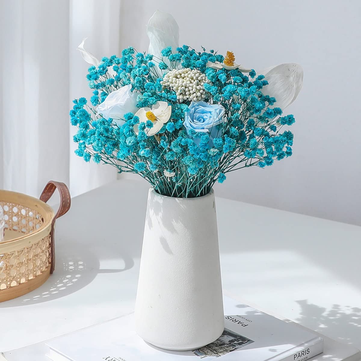 AYCDL Artificial Flowers With Vases Preserved Bouquet Dried For Home Bridal Wedding Party Festival Decor Fake,E-E