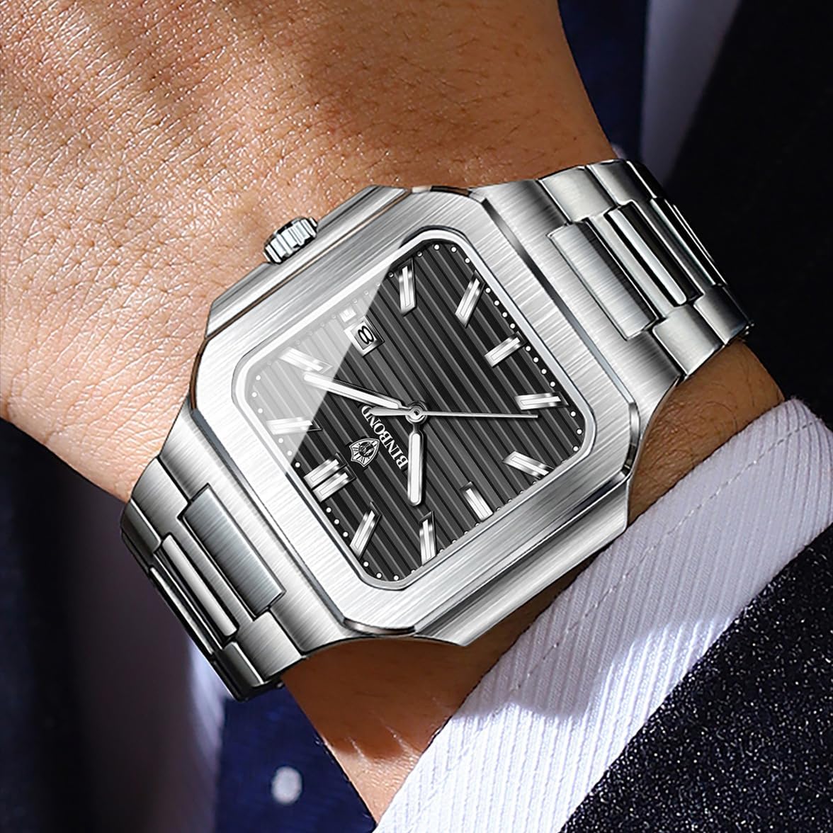 Mens Square Quartz Watch Analog Dial with Date - Image 4