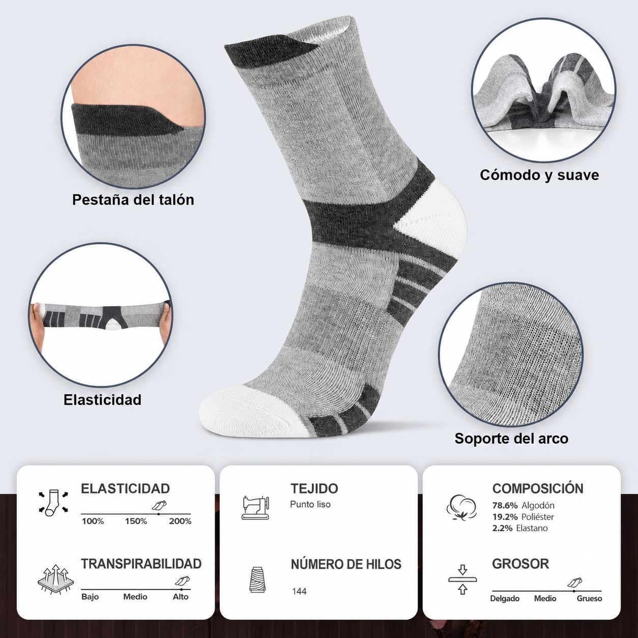 Niofind Calcetines Hombre, 6 Pares Calcetines Deporte Algodon, Anti-Ampollas, Anti-Olor, Absorbentes De Sudor, Transpirables, Calcetines Running Con Acolchado Para Correr, Trabajo, Ciclismo