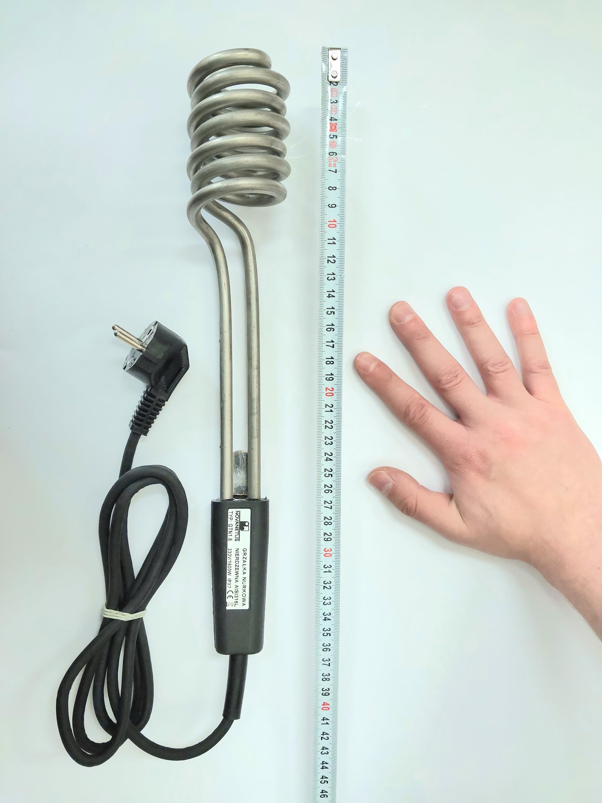 GTN1.6 Chauffe-plongeur à immersion en ACIER INOXYDABLE 1,6 kW 1600W 230V, Thermoplongeur électrique, Noir