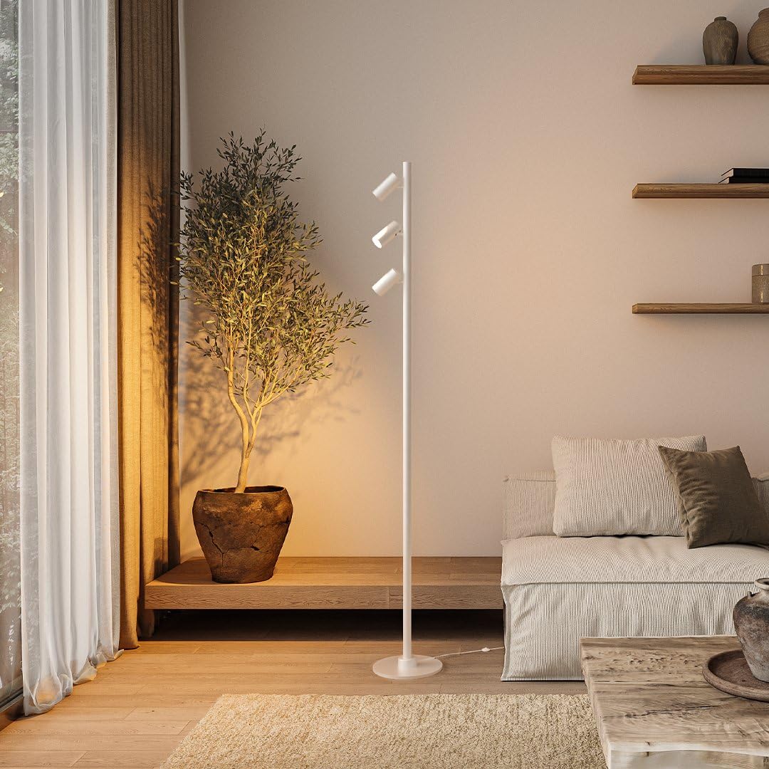 NEONA ARCA 7 LED Stehlampe mit Click & Connect-System, Modulare Stehleuchte 160 cm mit 3x 360° Spot & Beam, Warmweiß 2700K Wohnzimmer Leseleuchte (Weiß)