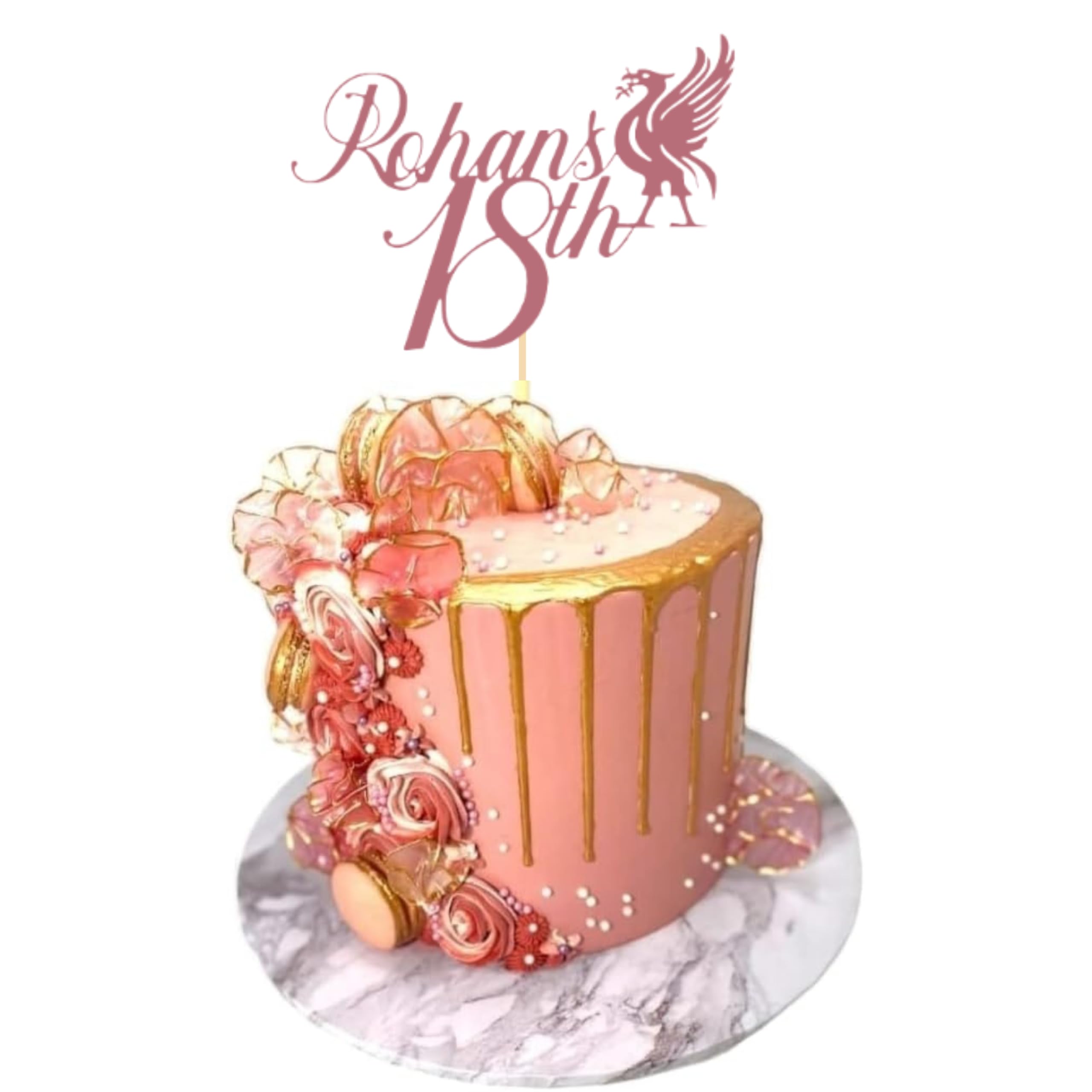 Liverbird Happy Birthday Cake Topper, By 3 Little Desserts, Football Toppers (ROSE GOLD)