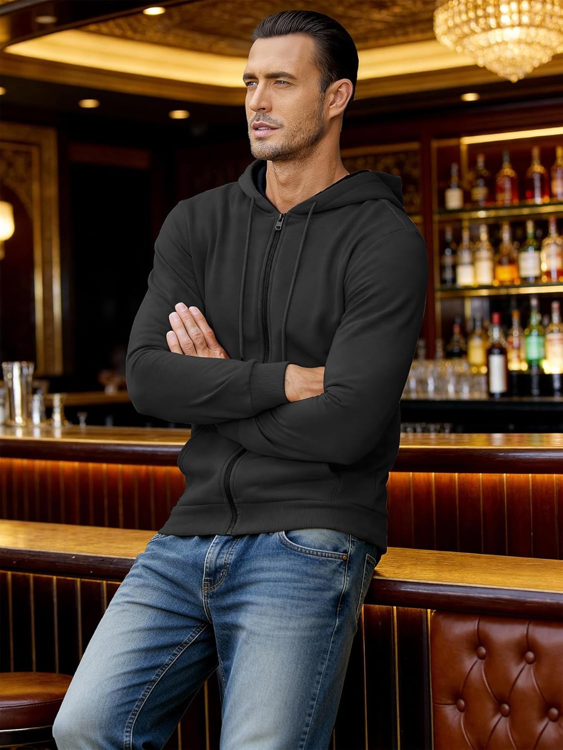 Mens Zip up Fleece Hoodie Long Sleeve Sweatshirt with Zipper Pocket Lightweight Sports Hooded jacket - Image 3