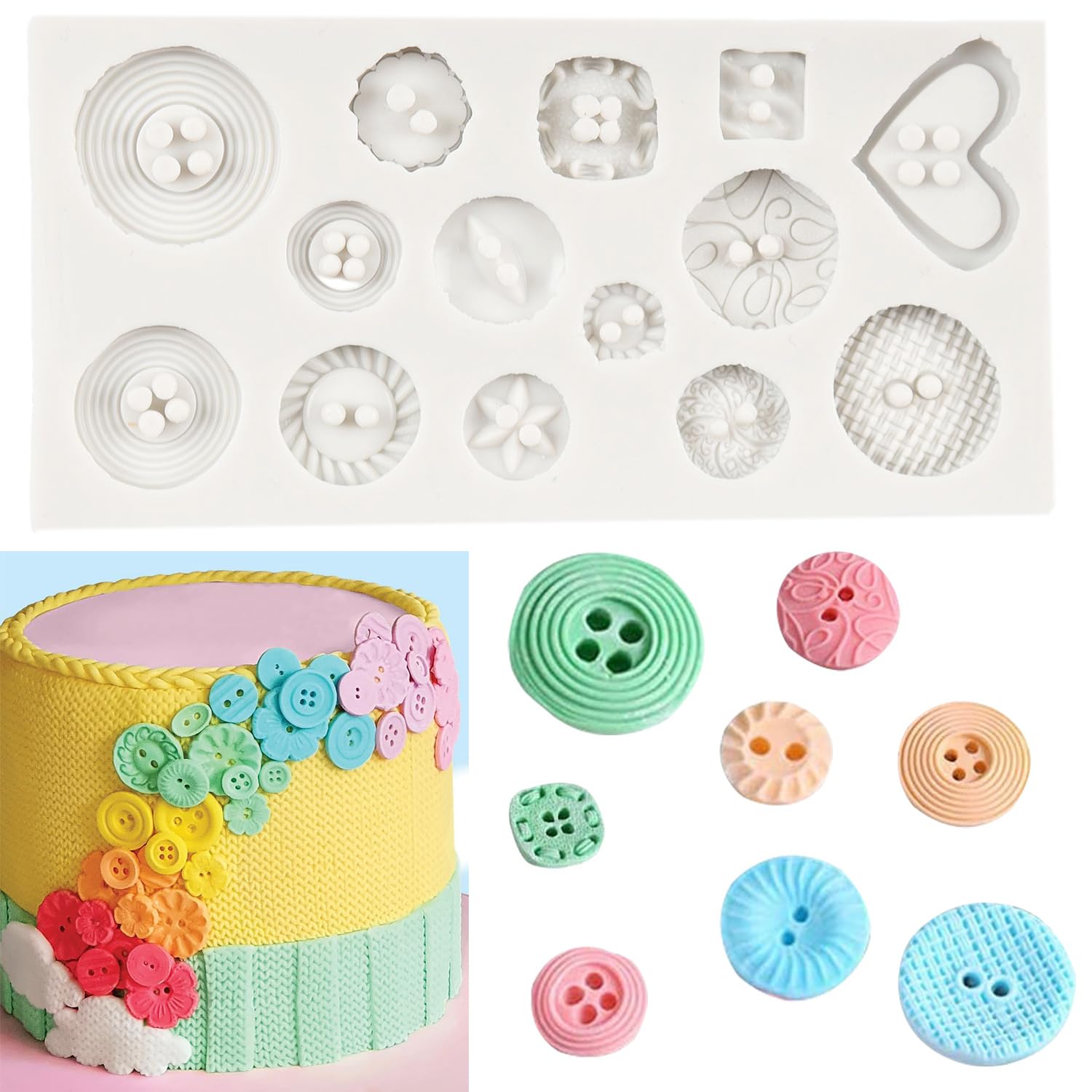 Sijiangmold Button Shape Silicone Fondant Mould Button Chocolate Candy Moulds for Cake Decoration Cupcake Topper Polymer Clay Gum Paste