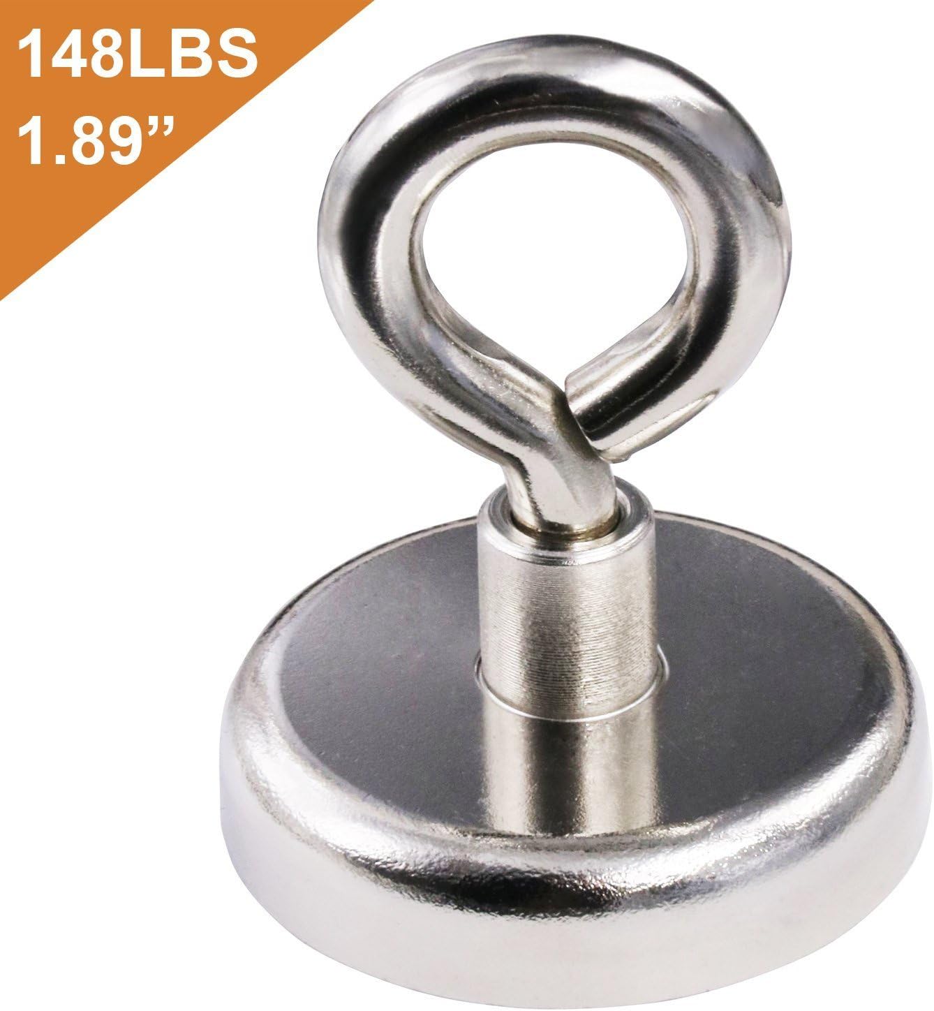 Neodymium Magnets, DUDU CREAM Super Strong Rare Earth Fishing Magnets Holds 148 LBS with Countersunk Hole for Retrieving in River and Magnetic Fishing (Ø48mm)