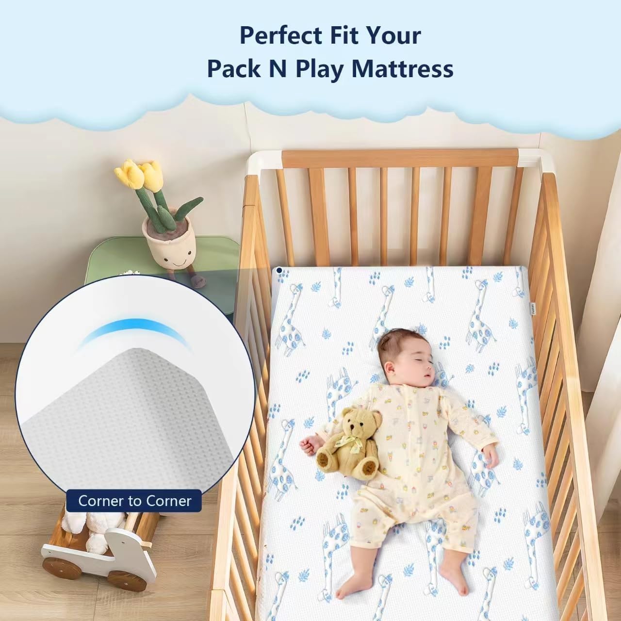 PanKers Pack and Play Mattress 38"x26", Memory Foam Pack N Play Mattresses Pad, Baby Travel Mattress for Pack n Play with Removable Cover