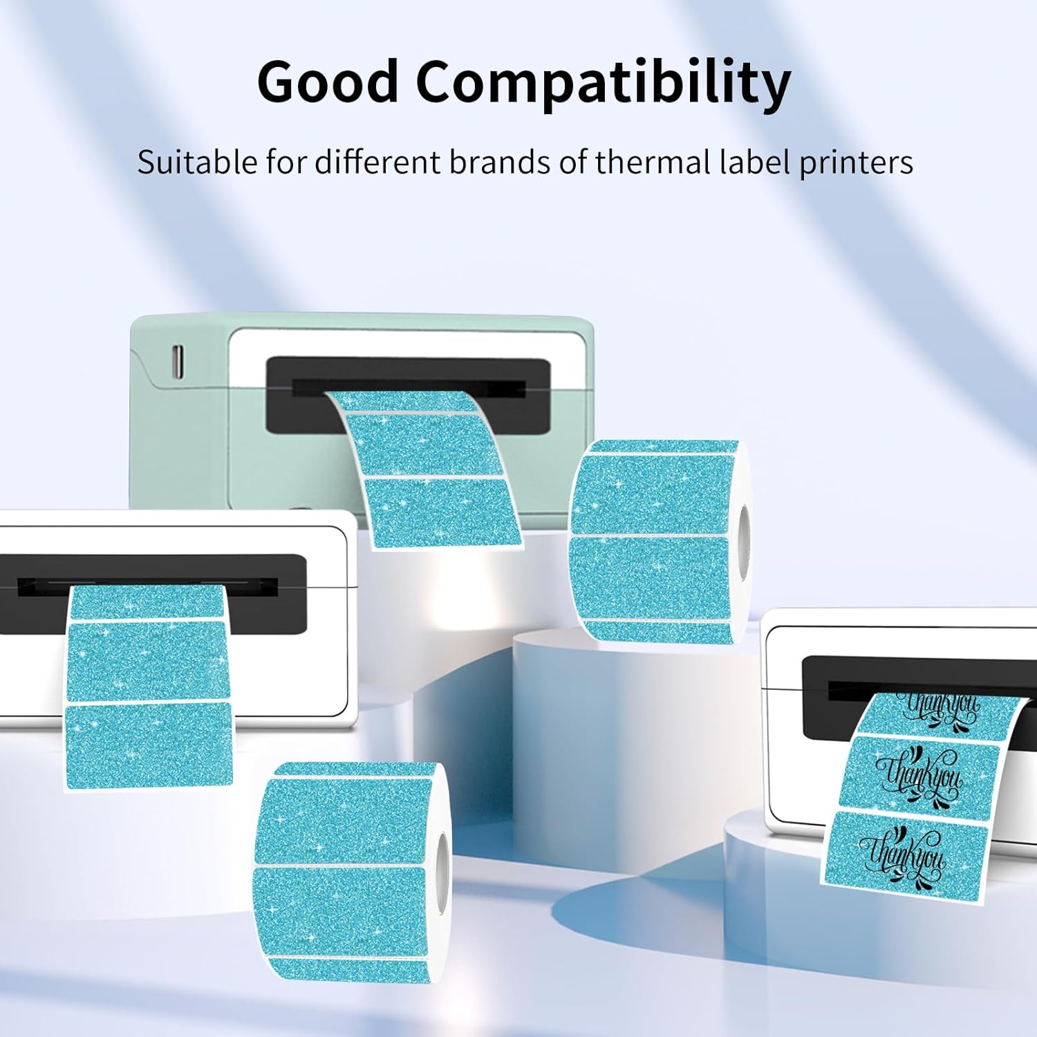 3x2 Inch Holographic Thermal Labels, Glitter Blue Thermal Sticker Labels, Waterproof Thermal Printer Stickers for Price, Barcode, Name, Custom Logo Design, 200 Pcs/Roll - Image 2