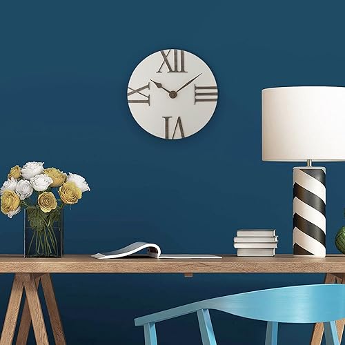 Miniatura 2 de Bernhard Products Reloj de pared silencioso sin tictac de 12 pulgadas, moderno, blanco y gris, único convexo, cuarzo de calidad, funciona con pilas,