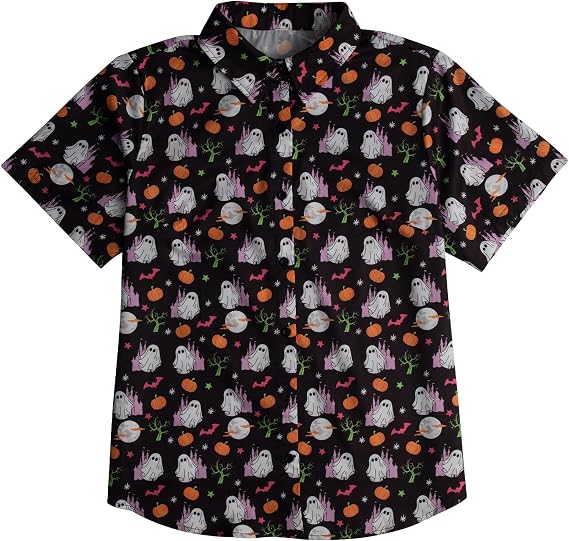 Womens Halloween Hawaiian Shirt Magical Halloween Shirts Button Up Top
