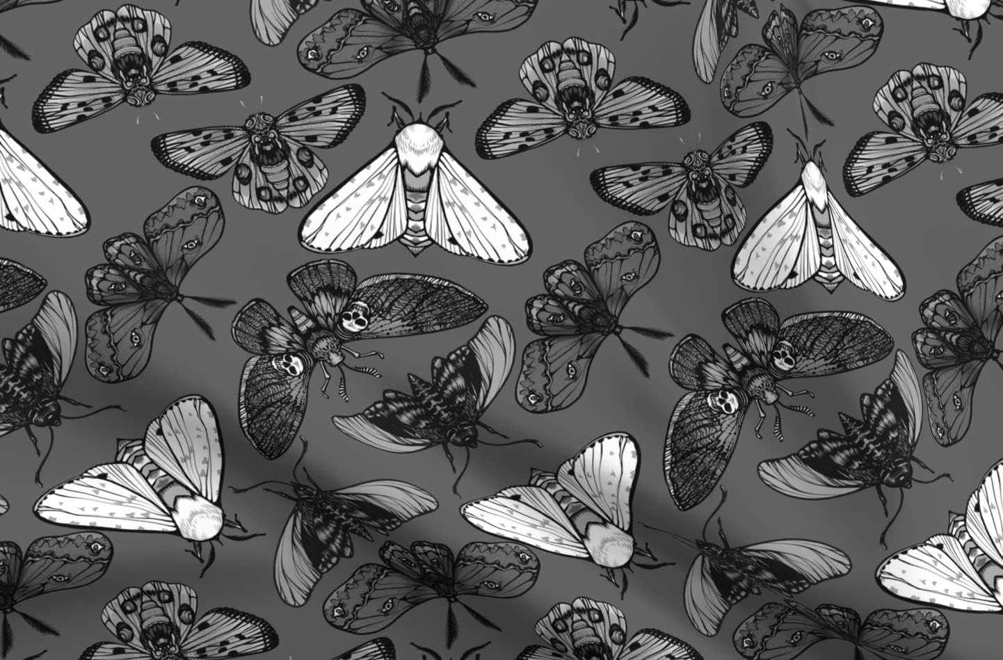 Spoonflower Fabric - Gray Moths Moth Bug Insect Skulls Printed on Upholstery Velvet Fabric Fat Quarter - Upholstery Home Decor Bottomweight Apparel