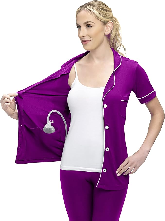 USBD Post Mastectomy Surgery Recovery Shirt Lapel Collar Camisole with Drain Pockets