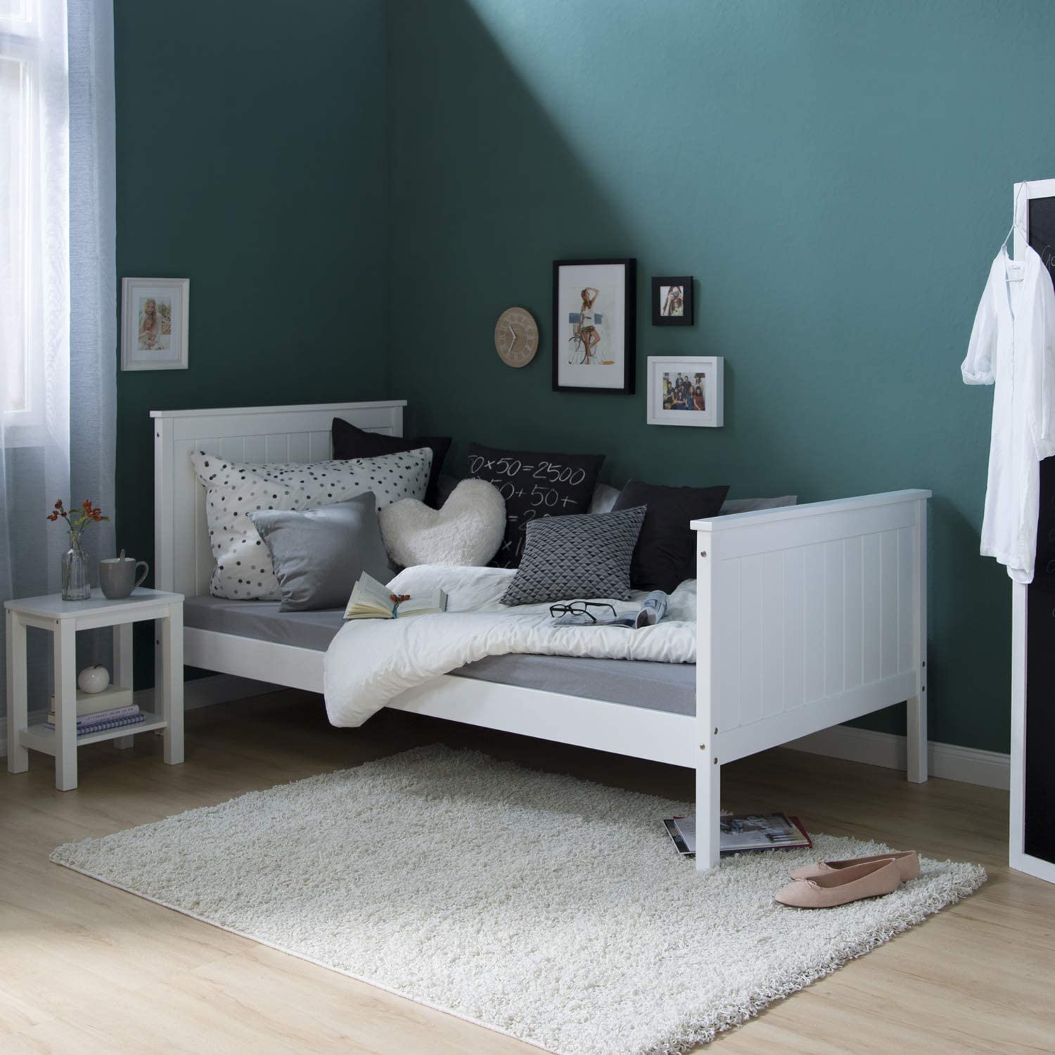 Lit Enfant 90x200cm Homestyle4u - Pin Massif Blanc - Lit Mezzanine Avec Sécurité