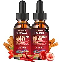 2 Pack 15-in-1 Liposomal Cayenne Pepper Liquid Drops Supplement, 4 Fl Oz