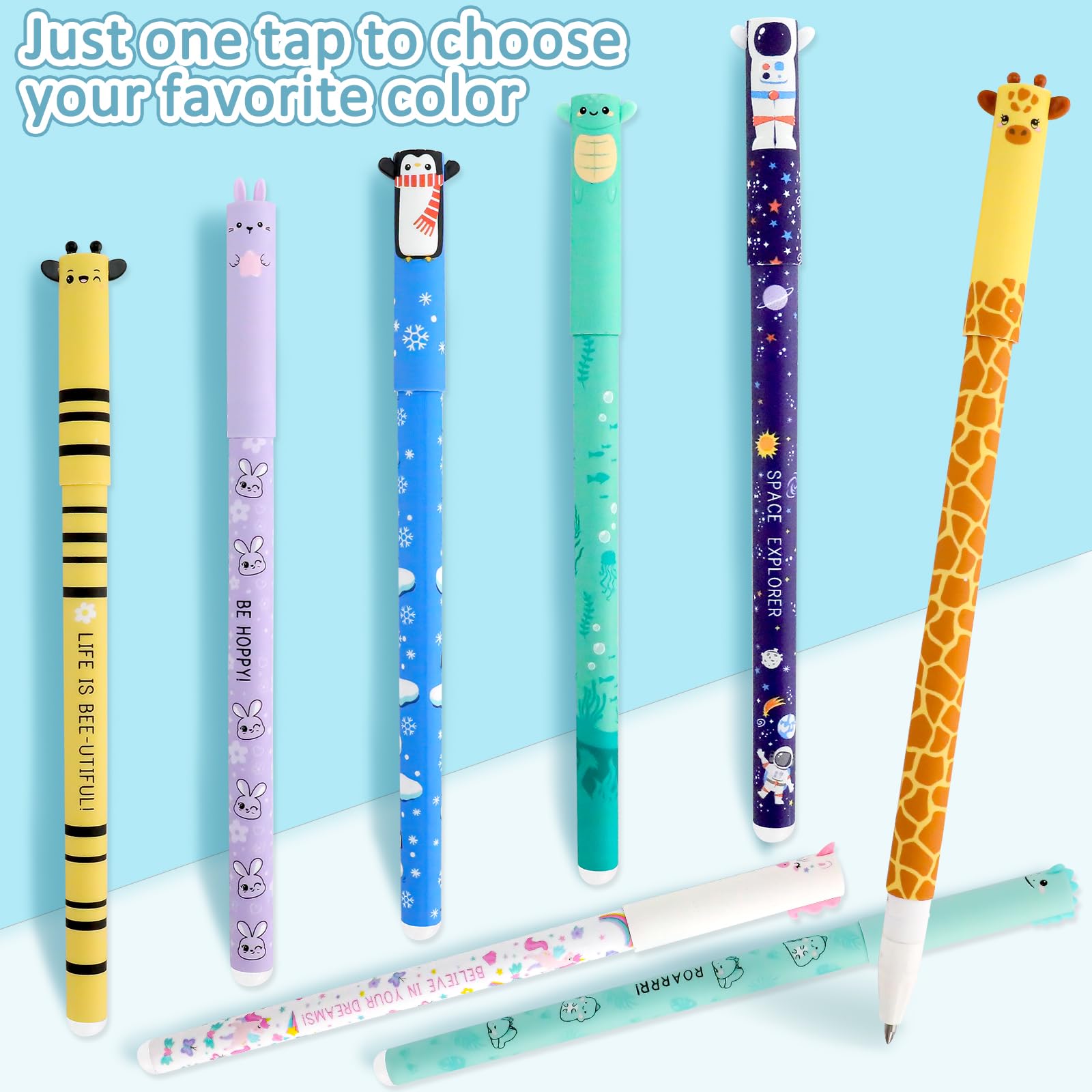 Set di penne gel cancellabili con testa di animale, punta da 0,6 mm, inchiostro sensibile al calore, penne cancellabili come regalo per Natale, compleanno o ufficio