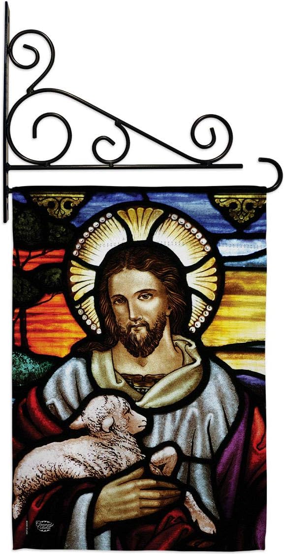 Jesus is the Good Shepherd Garden Flag Set Wall Holder Religious Faith Hope Grace Peace Dove Christian Religion Easter Small Decorative Gift Yard House Banner Made In USA 13 X 18.5