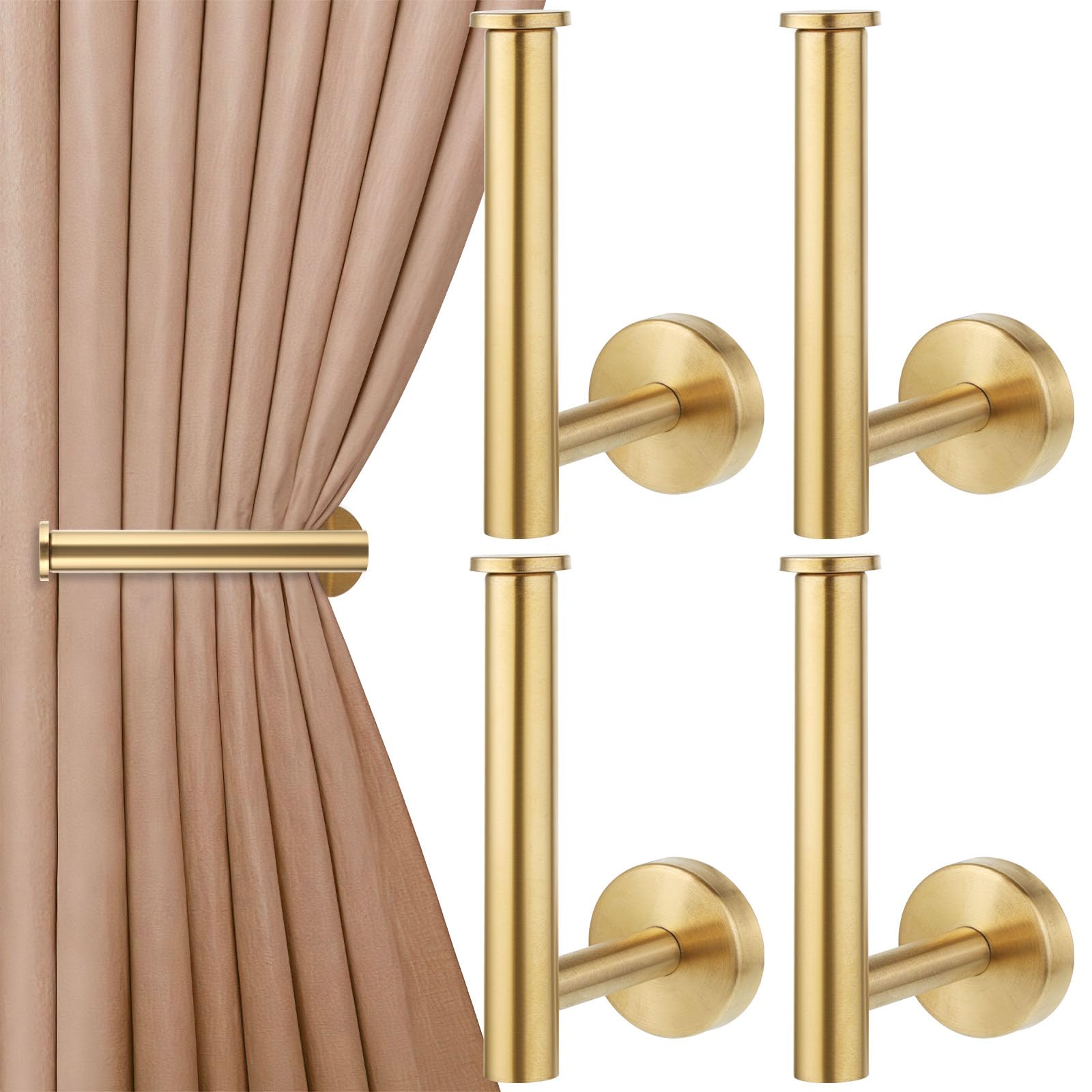 4 Pack Curtain Holdbacks, Metal Curtain Tiebacks, Screw Drilled Curtain Hooks, L-Shaped Curtain Hooks, Drilled Curtain Tiebacks for Home Office Decorative Curtains (Gold)