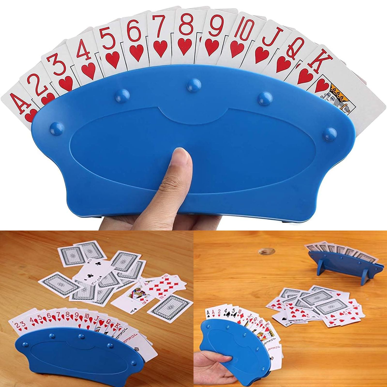 2 Pieces Playing Cards holder, Hands Free Playing Card Storage Box, Blue Plastic Standing Fan Shaped Playing Card Holder - Image 4