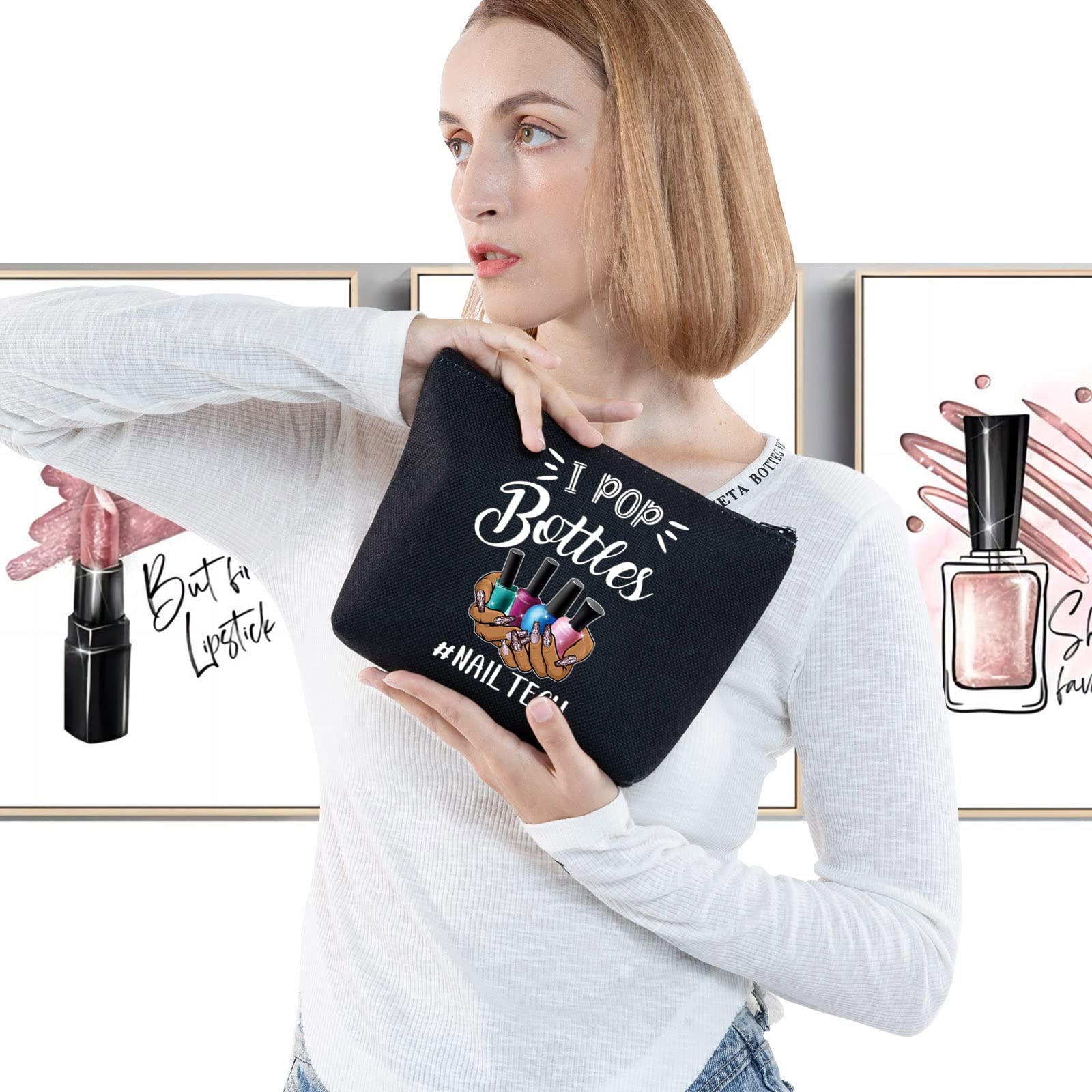 LEVLO Nail Technician Cosmetic Bag Manicurist Nail Tech Gift I Pop Bottles Nail Tech Make up Zipper Pouch Bag Nail Artist Gift - Image 3