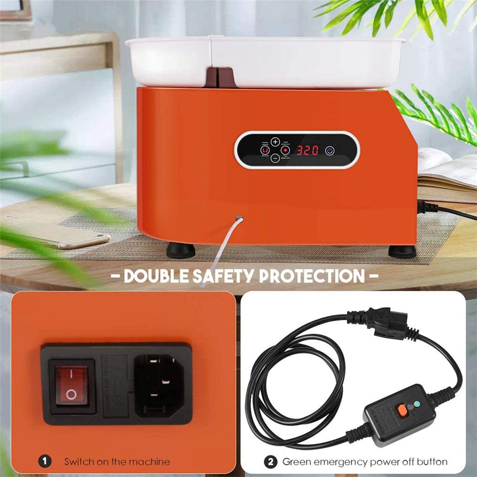 Torno de cerámica eléctrico de 350 W, máquina de cerámica de 25 cm, máquina formadora de cerámica con Pantalla LCD y Cuenco de ABS extraíble, silencioso
