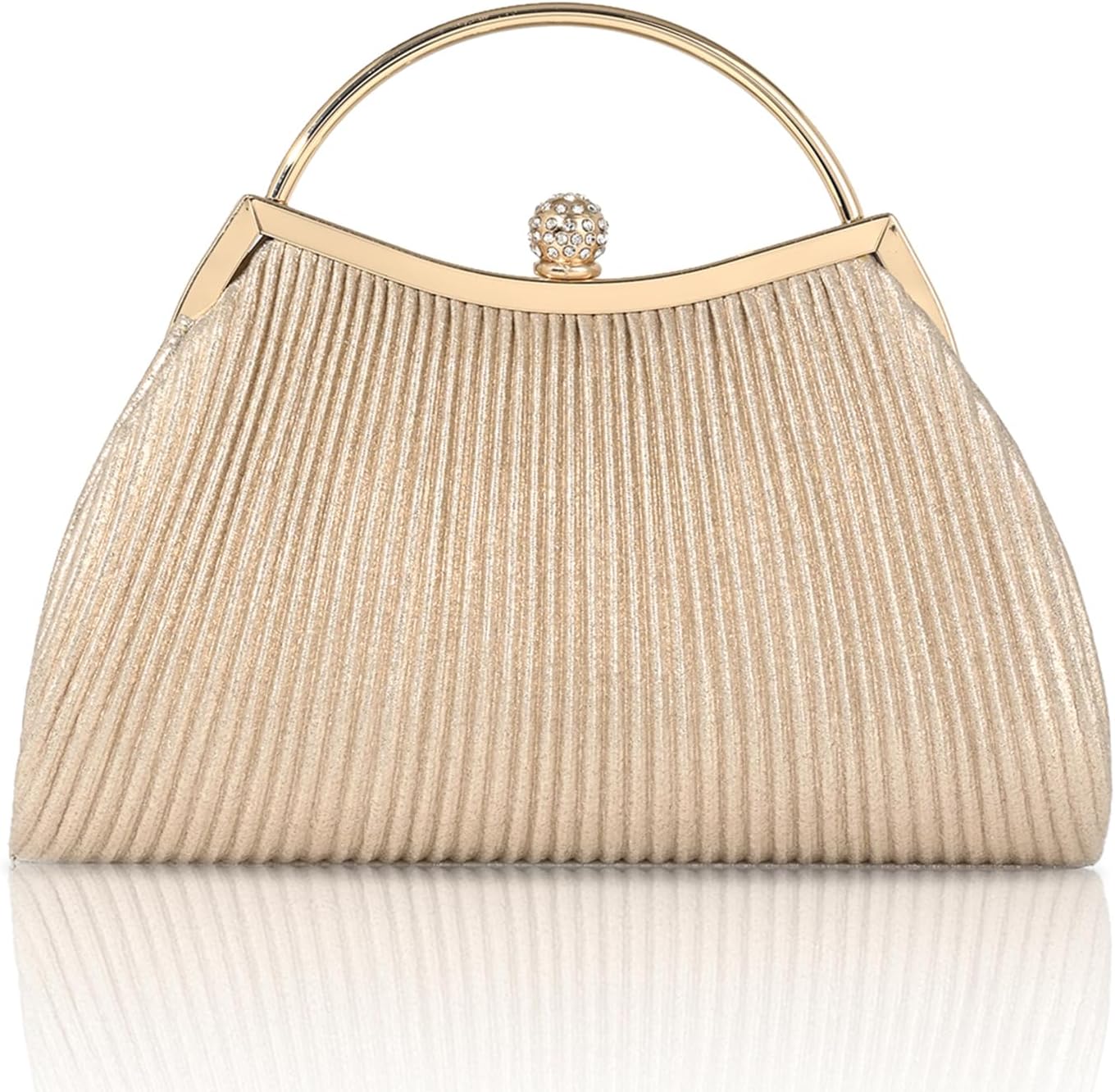 Evening Bag for Women Sparkly Handbag with Chain, Women’s Shoulder Bag Pleated Clutch Purse for Wedding, Prom, Party