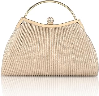 Evening Bag for Women Sparkly Handbag with Chain, Women's Shoulder Bag Pleated Clutch Purse for Wedding, Prom, Party