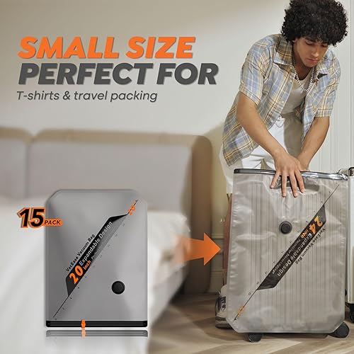 Vista 27 de Juego de bolsas de almacenamiento de viaje con bomba inalámbrica recargable, paquete de 15 bolsas portátiles ahorradoras de espacio para viajes