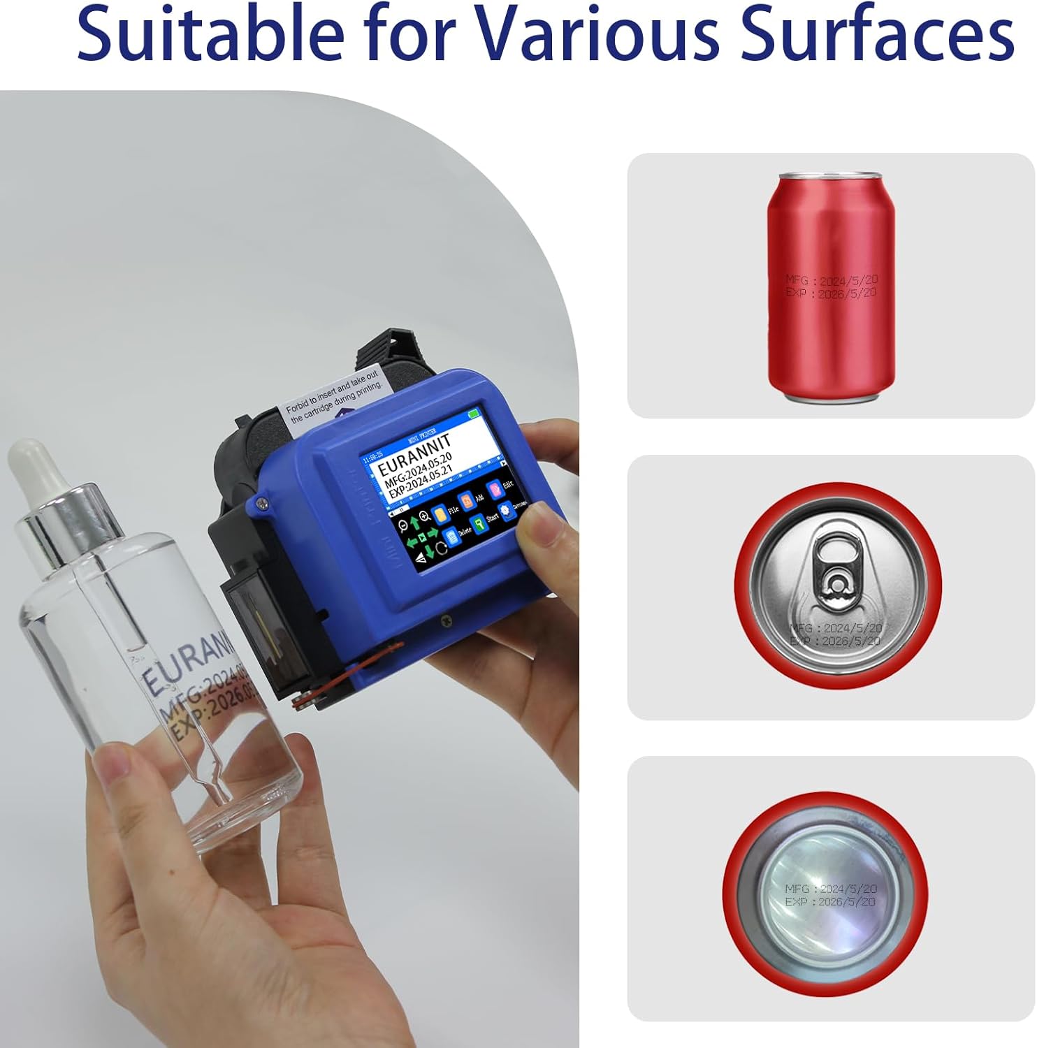 E11-1 Mini Handheld Inkjet Printer with External Conveyor Wheel & Nozzle Cap - 1" Print Height for Bottles, Curved & Flat Surfaces, Portable for Text, Date, QR Code, Includes ER521 Ink