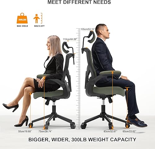 Miniatura 6 de Silla de oficina ergonómica con reposacabezas ajustable y soporte lumbar, silla de escritorio con respaldo alto con brazos abatibles, silla