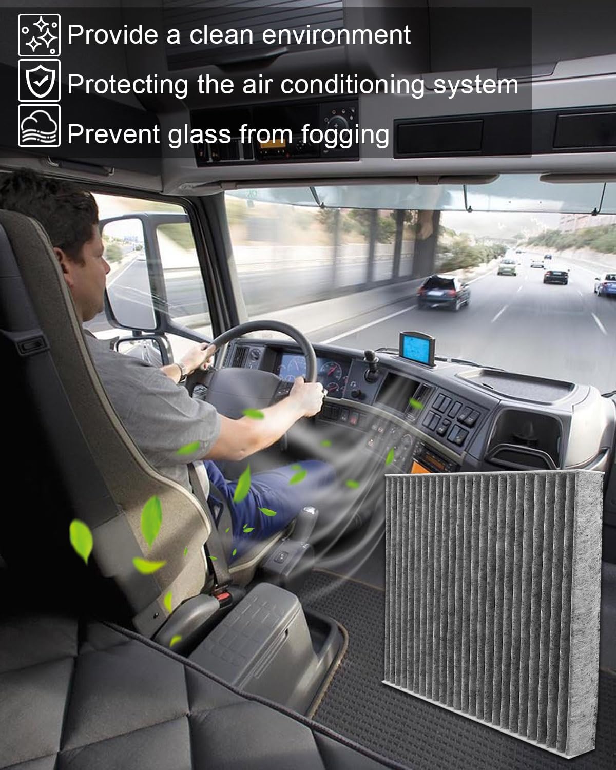 PA30093 Cabin Air Filter with Activated Carbon Fit for Kenworth T680 T800 T880 Peterbilt 567 579 International Replace X19987001 AF55839 P640110 CAF1815P 48XH41 C25870