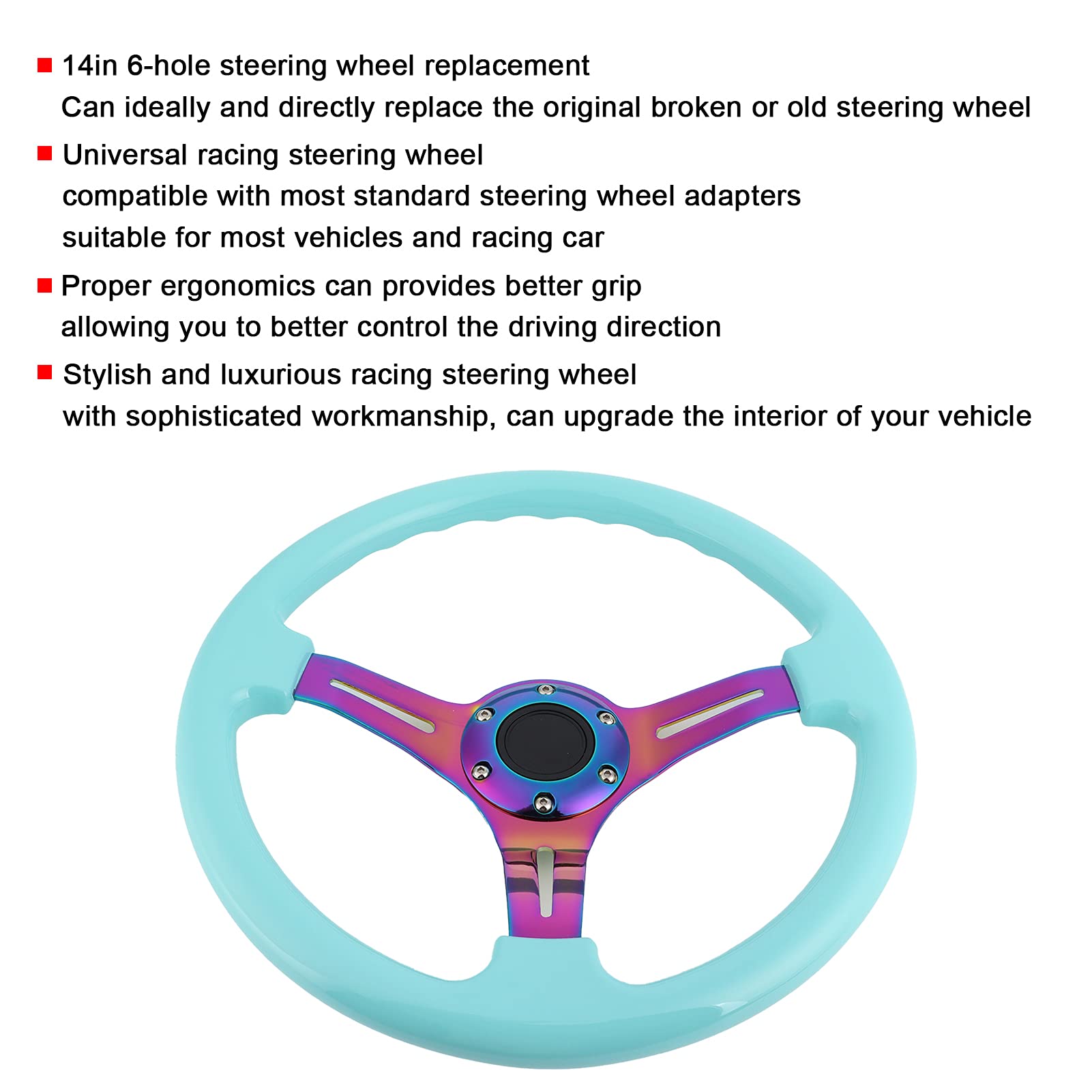 ABS Steel Wheel With Horn Qiilu 14-Inch Universal Racing Steering Wheel ...