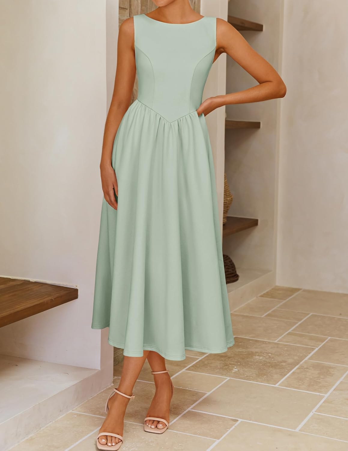 ZESICA Women's Summer Elegant Sleeveless Midi Dresses 2026 Wedding Guest Cocktail Party Crewnenck Flowy A Line Long Dress - Image 4